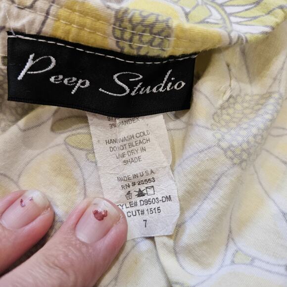 Vtg Peep Studio Floral Mini Dress Womens 7 Green Yellow Strapless Fairycore Y2K - Picture 6 of 9